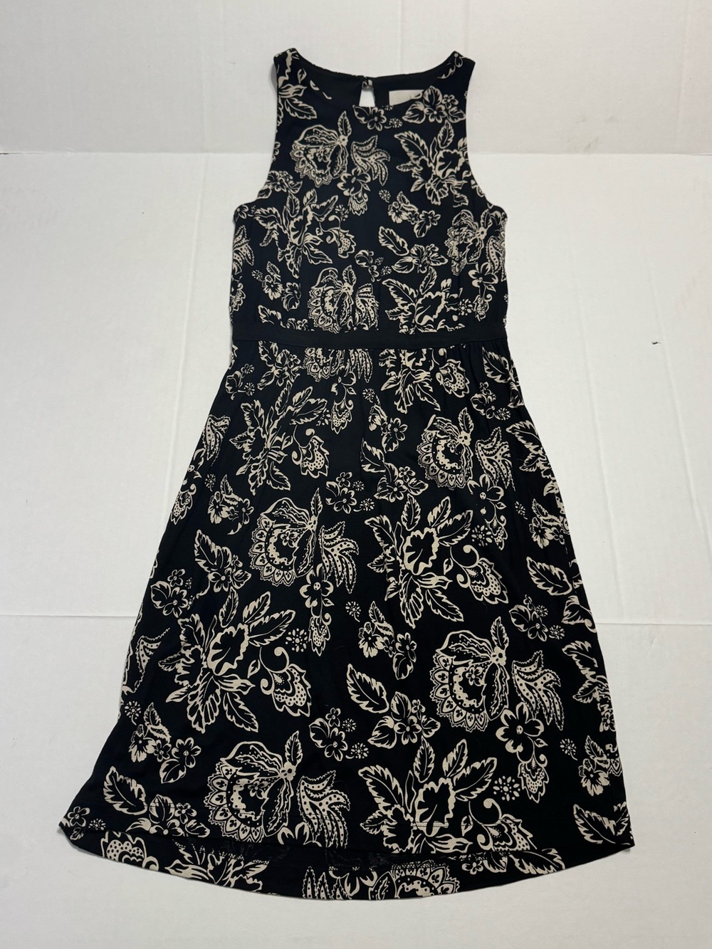 LOFT Petites Black and Ivory Floral Sleeveless Midi Dress Womens XXSP